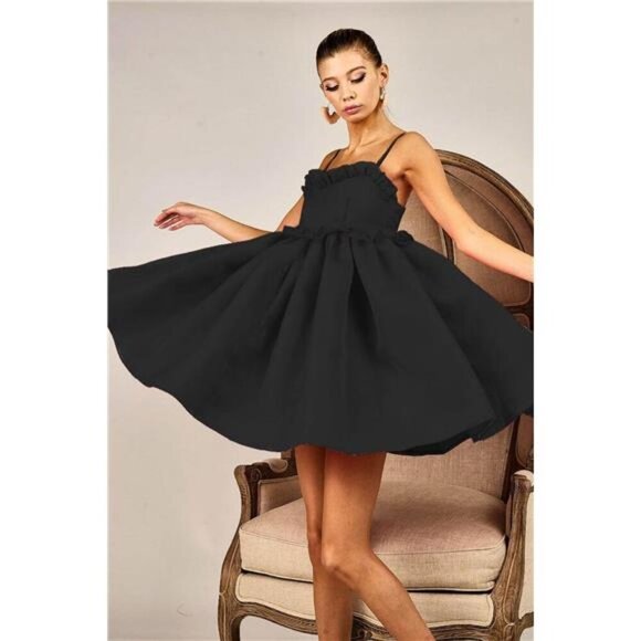 BiBi Ruffled Edge Sweet Heart Neck Sleeveless Tulle Dress - Picture 1 of 3